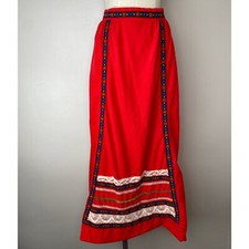 Vintage 1970s Red Embellished Maxi Skirt Evelyn Person S/M 70s Hostess Gown Boho