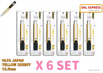 OLFA SLIM UNIVERSAL CUTTER BLADE YELLOW 203BSY 12.5mm M-TYPE AUTO LOCKING X 6