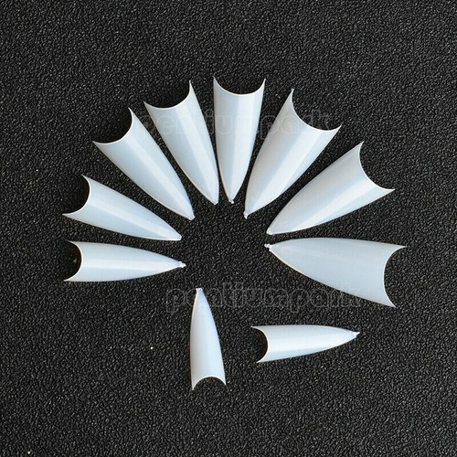 500 Pcs Stiletto Sharp Point Full Cover False French Nails Tips Clear Natural - Picture 6 of 9