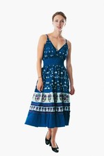New Sexy Spaghetti Strap Midi Dress Casual Lady blue floral Beach Sash Dress