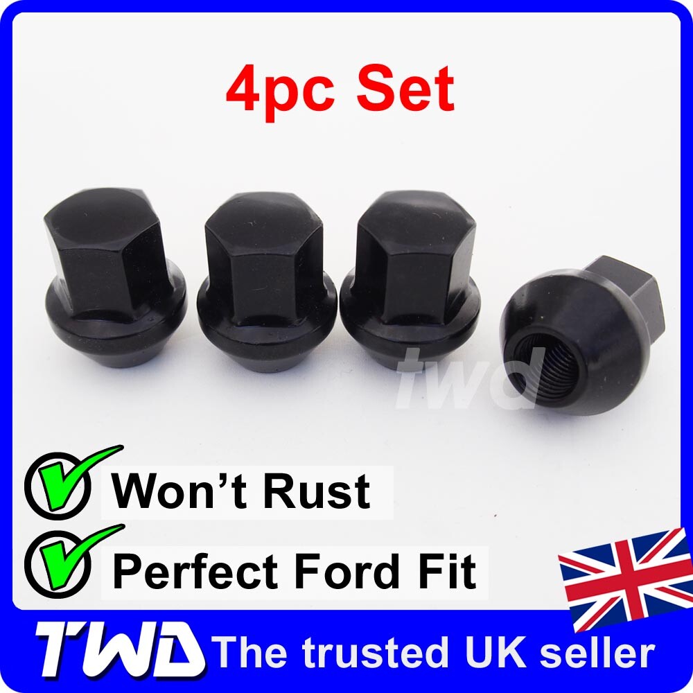 4x BLACK WHEEL NUTS FORD FIESTA ALLOY MK4 MK5 MK6 MK7 MK8 (M12x1.5