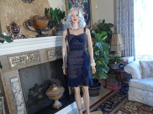Self-Portrait Navy Blue Ruffle Detailed Guipure Lace Sheath Dress Size US 8 - Picture 4 of 24