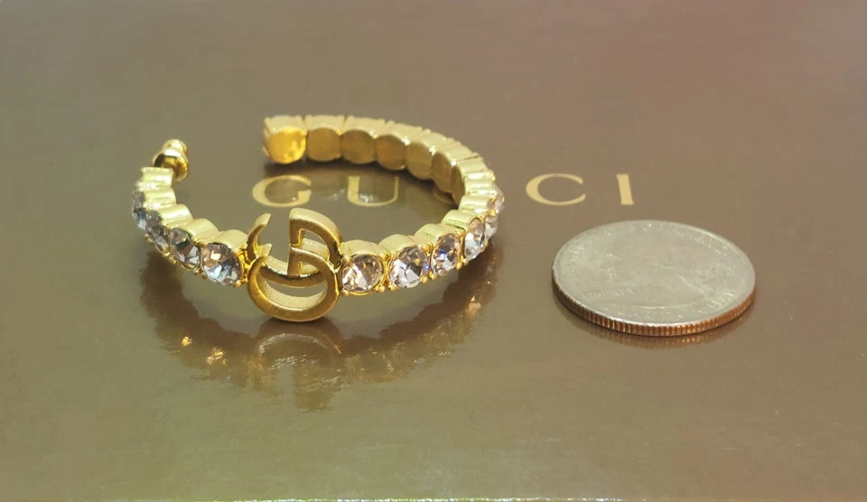 GUCCI CRYSTAL GG HOOP EARRINGS - Box & Dust Pouch Included - Image 2 of 2