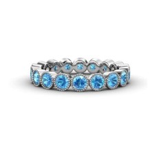 Sterling Silver 925 Swiss Blue Topaz Bezel-Set Round 3.00mm Eternity Band Ring