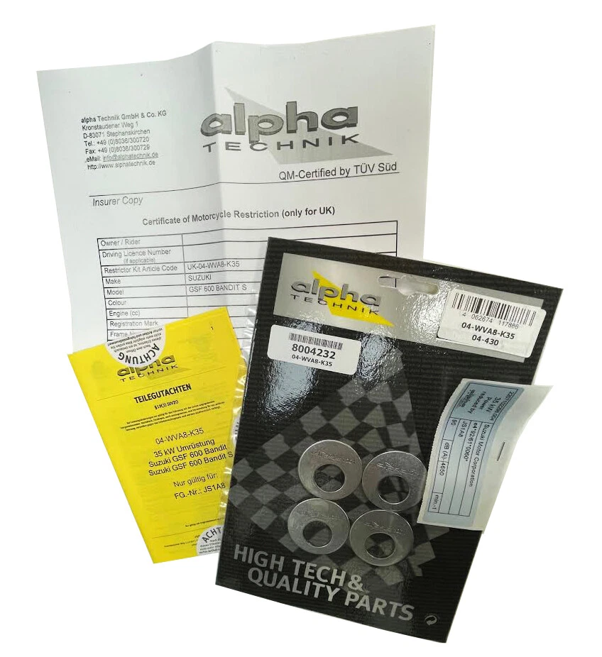 Suzuki GSF 600 S Bandit 1998 Restrictor Kit 35kW A2 Compliant UK