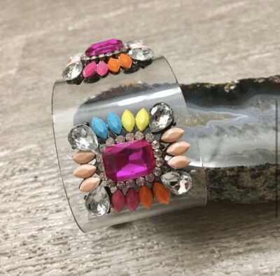 Multi Colored Resin & Rhinestone PVC Cuff Bracelet
