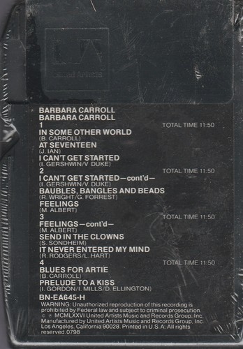 BARBARA CARROLL: "BARBARA CARROLL" FACTORY SEALED NEW 8-TRACK TAPE 1976 - Imagen 2 de 3