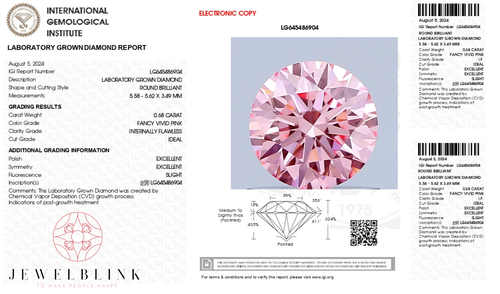 IGI Certified 0.68 Carat Fancy Vivid Pink IF Clarity Round CVD Lab Grown Diamond - Picture 5 of 18
