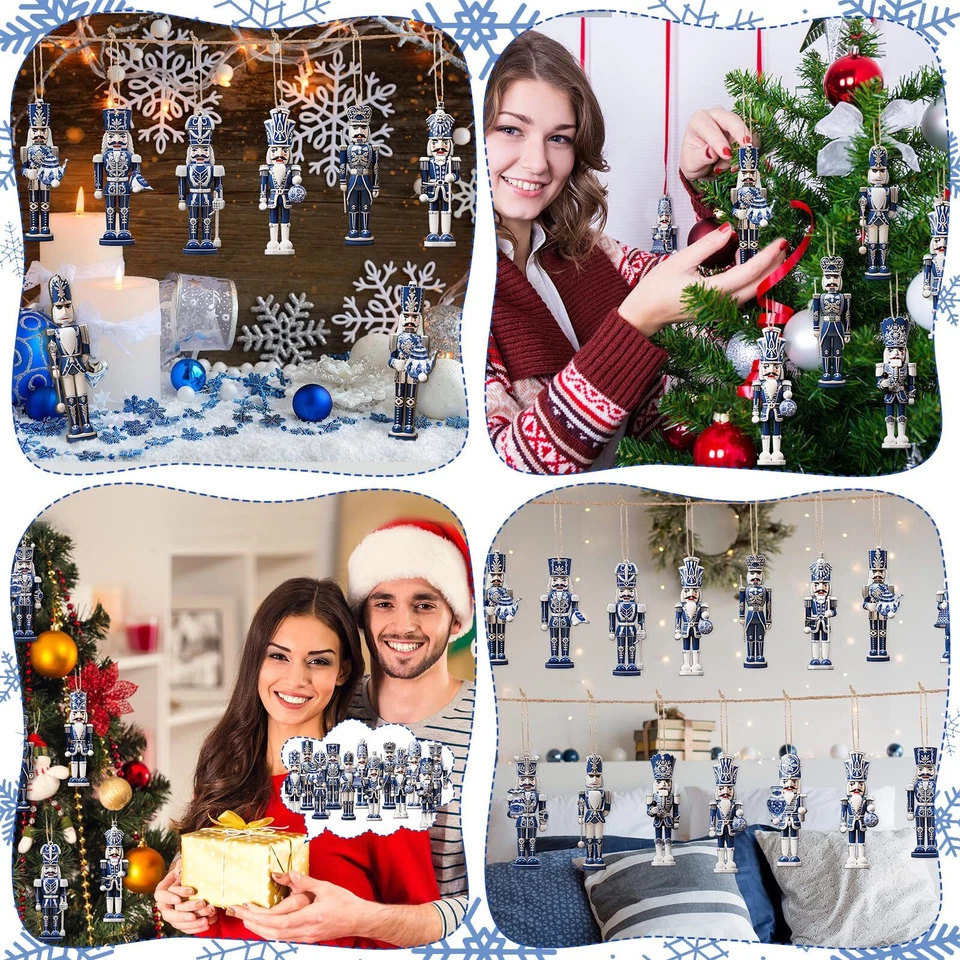 36 Pcs Christmas Nutcracker Ornaments Blue and White Porcelain Christmas - Image 3 of 4