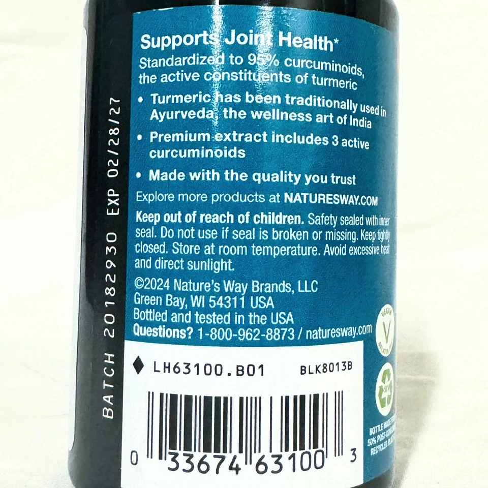 Nature's Way Turmeric Premium Extract Joint Health Antioxidant 60Ct BB:2/2027 - Image 3 of 3