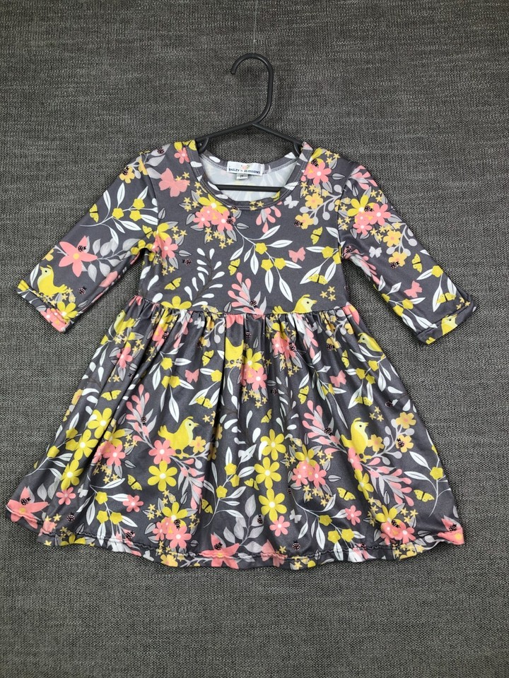 Bailey's Blossoms Shirt Dress Girls 2T Toddler Gray Multicolor Floral A