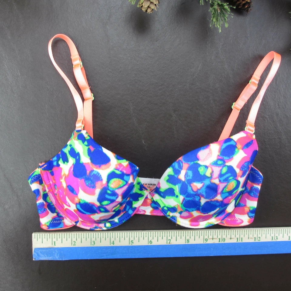 Joe Boxer Bra 34B Blue Floral Padded Push-Up Underwire Adjustable Clasp Foto 2 de 4