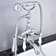 Deck Mount Polished Chrome Brass Bathtub Clawfoot Faucet Mixer Tap w/Hand Shower