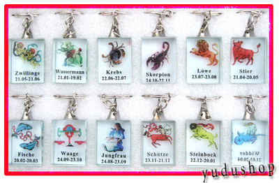 5 Set = 60  x Glas-Schlüsselanhänger ''Sternzeichen''