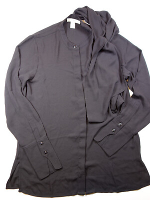 LARK & RO Black Lightweight Front Button w/ Removable Scarf Shirt NEW Size 2