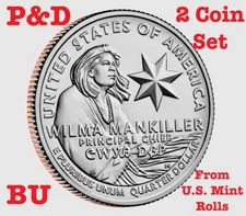 2022 P&D Wilma Mankiller American Women Washington Quarter 2 Coin Set BU