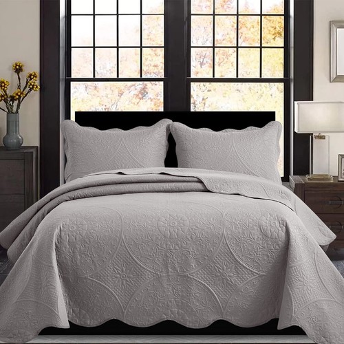 3 Piece Floral Bedspread Embossed Bedding Set Coverlet Bed Throw Queen King Size - Picture 41 of 100