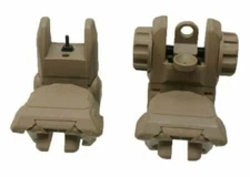 Tactical Polymer Folding Flip Up Front & Rear Sights Dual Aperture Backup - Tan