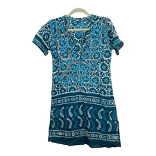 Raj Tunic Cover Up Dress Embroidered Print Sz Small Swim Cotton Lightweight