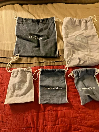 Lot of 5 Steuben Glass Cotton Drawstring Storage Bags Hand Coolers