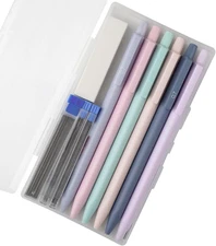 Mechanical Pencils Set 0.7 Mm Triangular 6 Pencils 4 Tubes Leads 1 Eraser Pastel