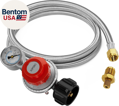 #ad 5FT High Pressure Propane Regulator Hose with Gauge 0 30PSI Adjustable Propane $50.08
