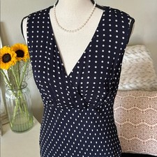 Style & Co. vtg navy polkadot chiffon feminine slip classic midi dress 8