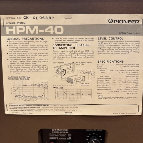 Vintage Classic Pioneer HPM-40 Stereo Speakers - Picture 5 of 6