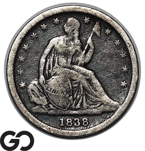 1838 Seated Liberty Dime, Small Stars, No Drapery