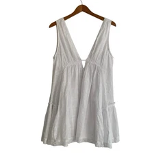 Cotton Candy La Mini Dress Sz M White Swing Tie Back Ruffle Boho Beachy Romantic