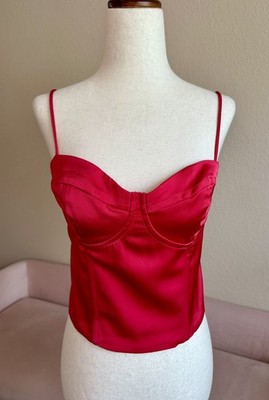 Jason Wu Bustier Top Red Satin Cropped Corset Women s L Date Night Club