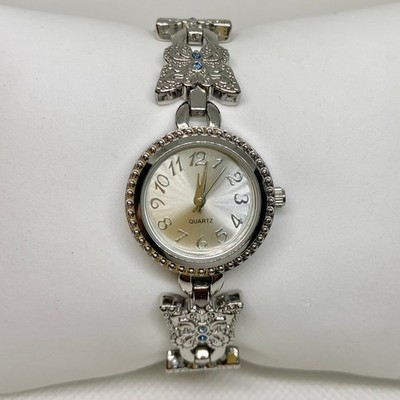 Bwc women s watch butterflies band silver tone blue crystals quartz running