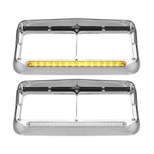 Partsam 2x Headlight Bezels Chrome w/Visor 12" Clear/Amber LED Light Strip Re...