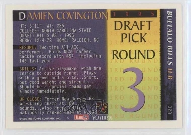 1995 Bowman Damien Covington #328 Rookie RC - Image 2 of 2