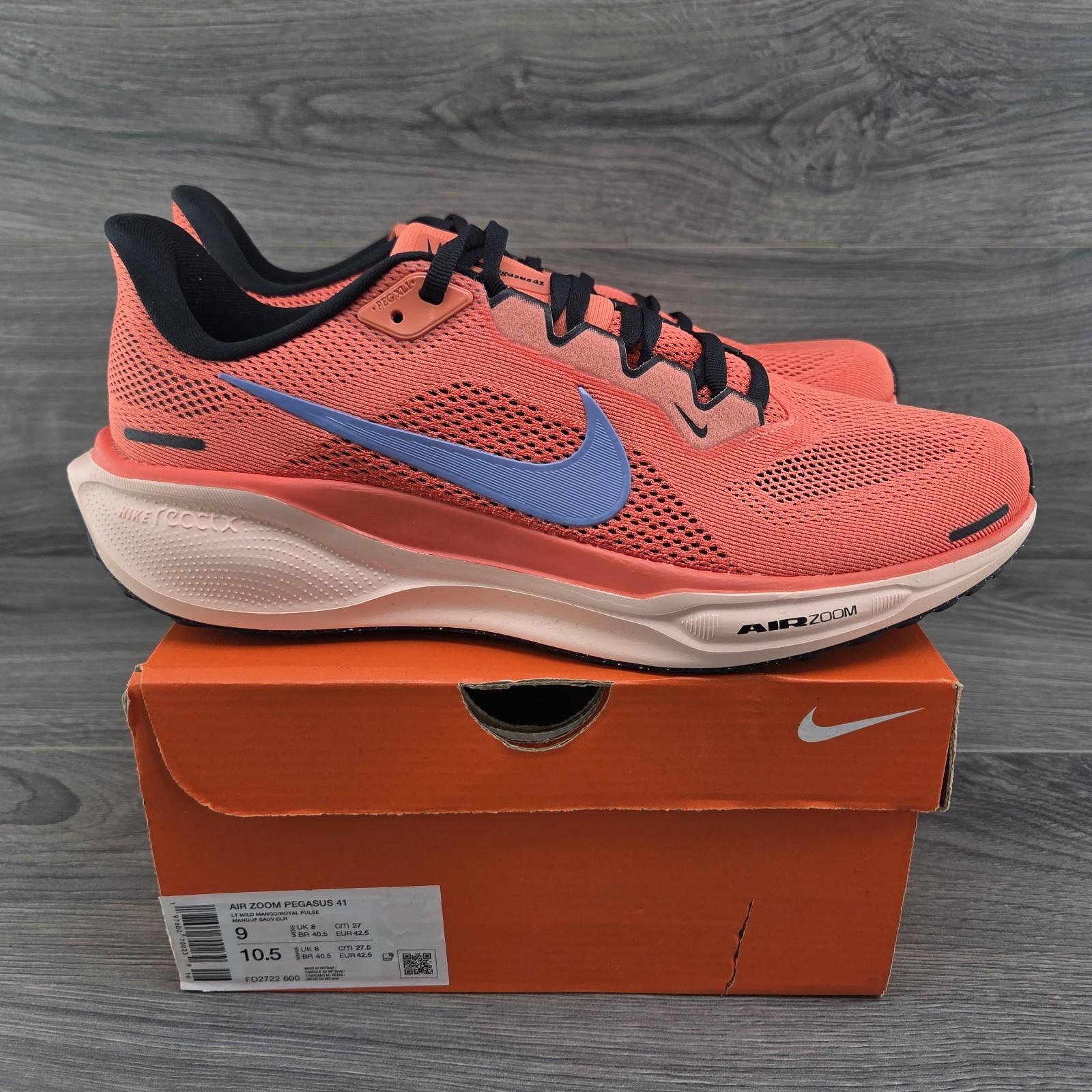 Nike Pegasus 41 Size 9 Mens Light Wild Mango Orange Running Shoes