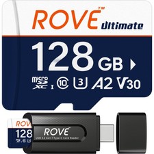 ROVE Ultimate Micro SD Card microSDXC 128GB Memory with USB 128GB, black
