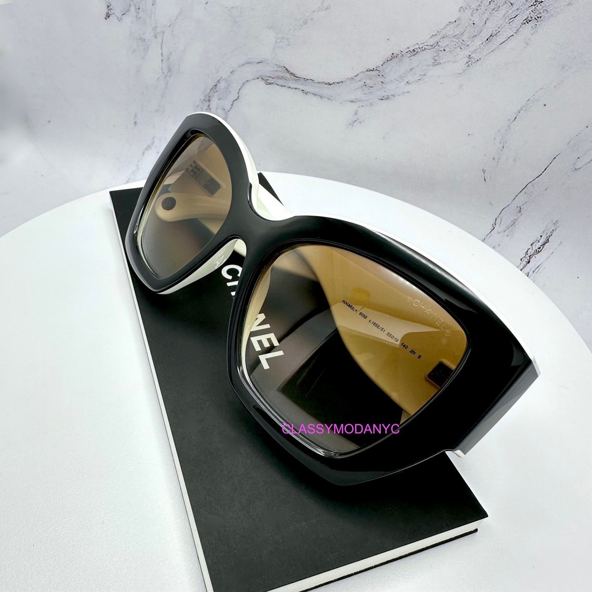 New CHANEL Sunglasses Black White CC Logo Authentic CH 6058 