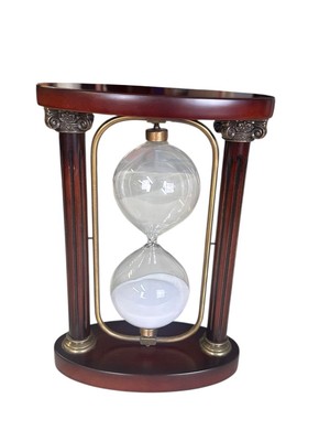 Hour Glass Sand Clock By Bombay Company Brass Mahogany Flips Over  Vintage 10,5 