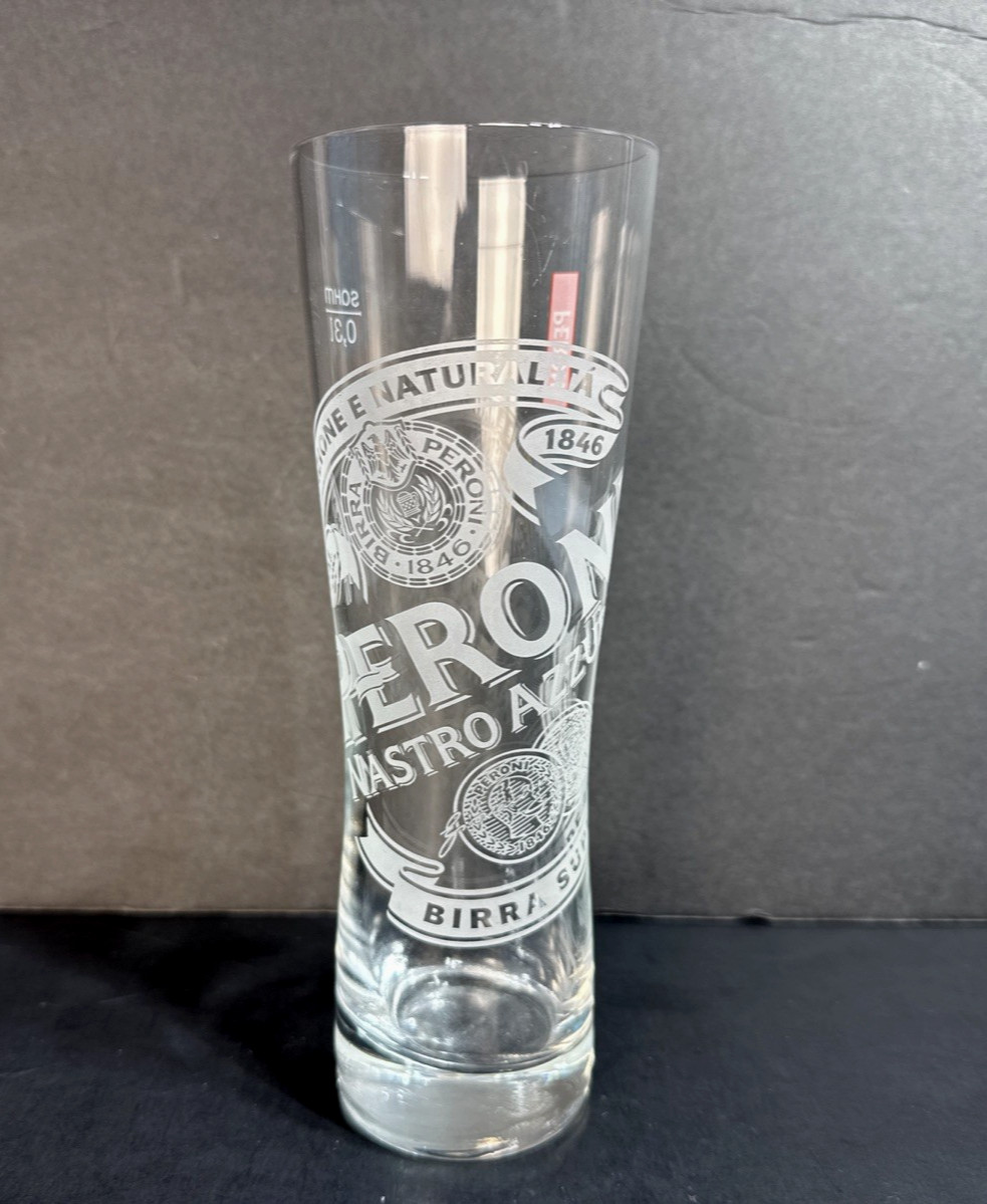 Peroni Nastro Azzurro Etched Beer Glass — 0.3L Italian Pilsner — 7.75" Tall