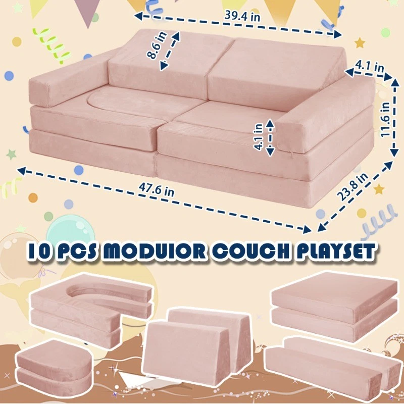 10件装模块化儿童游戏沙发可转换幼儿建筑沙发儿童地板沙发 — 第 2/4 张图片