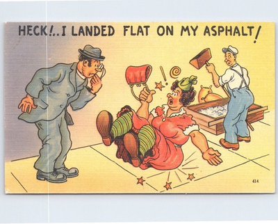 #ad #ad Vintage Comic Postcard Heck I Landed Flat On My Asphalt Humorous $3.76