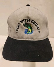"I Fish W/ Grumpy" Hat Embroidered Logo 100% Cotton FishingCap Gray/Black Adj 