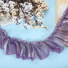 Ruffle Lace Ribbon Trim Pleated Lace Fabric Trim 5.5 Yard Purple