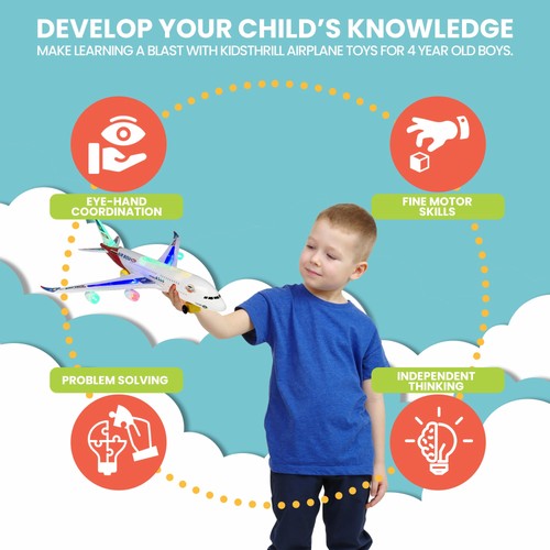 Airplane Toy with Bump & Go, Flashing Lights & Sounds - For Boys & Girls Age ... - Picture 4 of 6