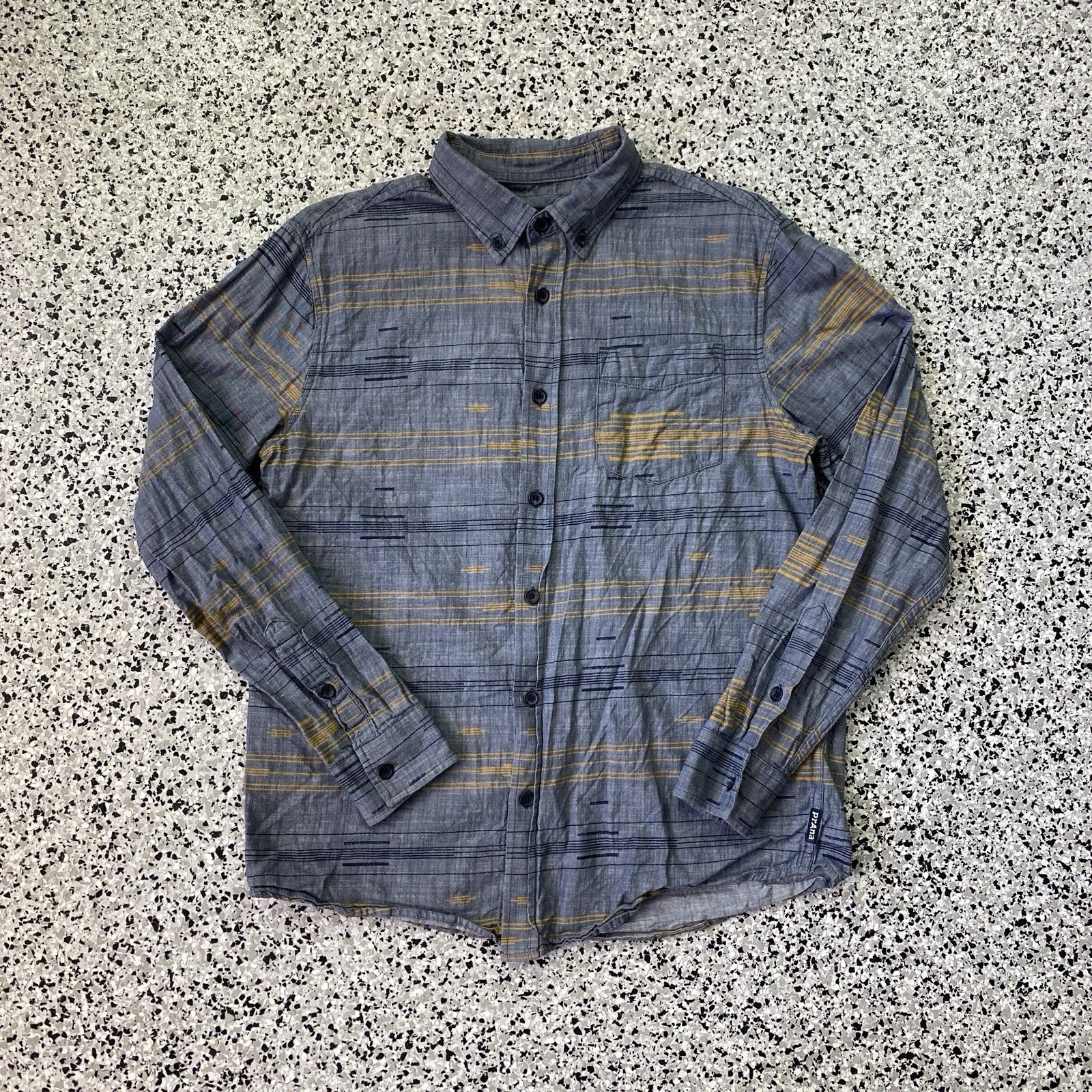 Prana Button Up Long Sleeve Shirt Mens Small Blue Organic Cotton Hiking