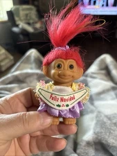 VINTAGE Russ FELIZ NAVIDAD TROLL Doll 4in Christmas Ornament