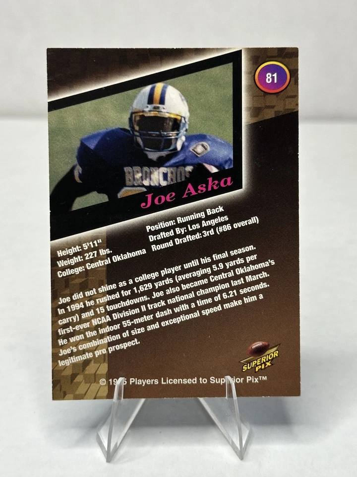 1995 Superior Pix #81 Joe Aska Autographs #/4000 - Image 2 of 2