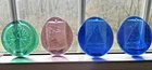 Set of 4 Blenko-Like Pressed Glass Hanging Oval Suncatchers Sailboat Flower Lady