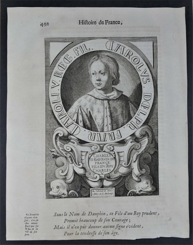 Gravure Jacques de Bie PORTRAIT XVIIe CHARLES II Dauphin de France - Picture 2 of 2