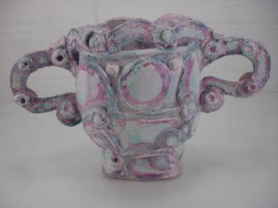 Modernist Martha Daniels Ceramic Denver Artist Vase Sculpture Clay Painted Pink